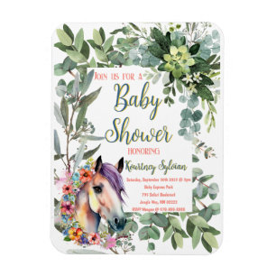 Gorgeous Watercolor Floral Horse Baby Shower Magnet
