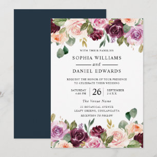 Gorgeous Watercolor Flowers Summer or Fall Wedding Invitation