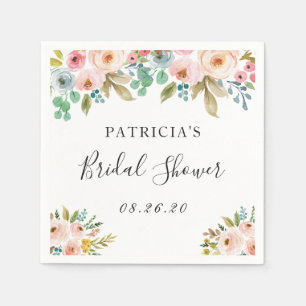 Gorgeous Watercolor Pastel Floral Bridal Shower Napkin