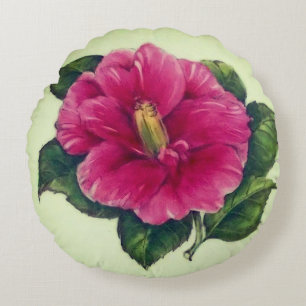 Gorgeous Watercolor Pink Hibiscus Flower  Round Pillow