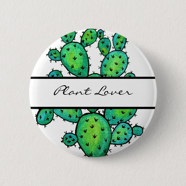 Gorgeous Watercolor Prickly Cactus 2 Inch Round Button (Front)