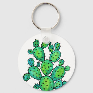 Gorgeous Watercolor Prickly Cactus Keychain