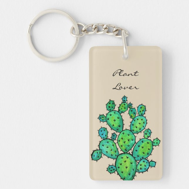 Gorgeous Watercolor Prickly Cactus Keychain (Front)