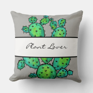 Gorgeous Watercolor Prickly Cactus Throw Pillow