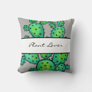 Gorgeous Watercolor Prickly Cactus Throw Pillow
