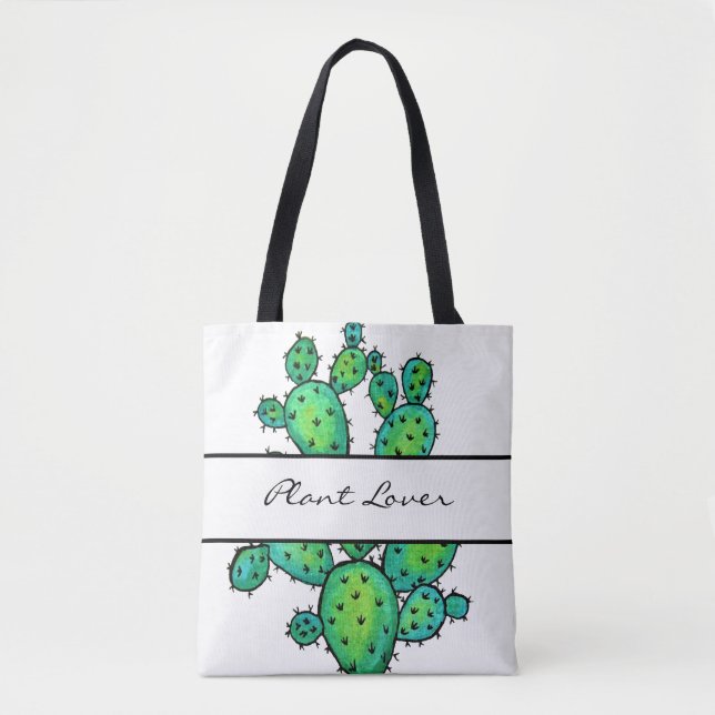 Gorgeous Watercolor Prickly Cactus Tote Bag (Front)