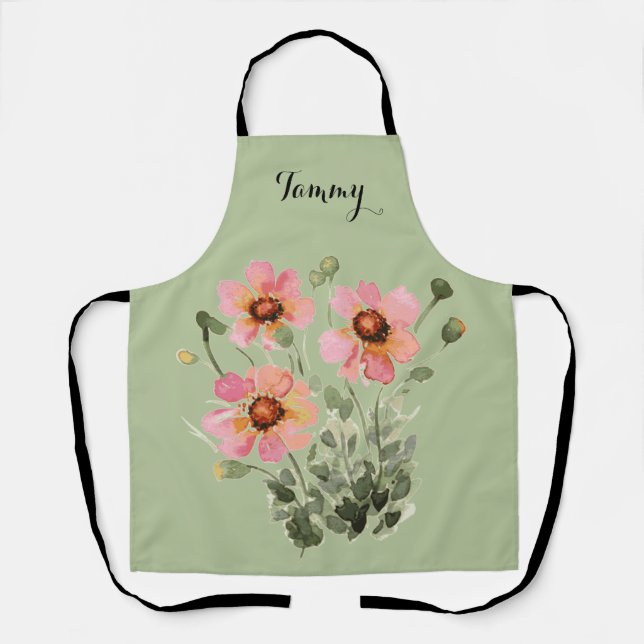 Gorgeous Watercolor Wildflower Personalized Apron (Front)