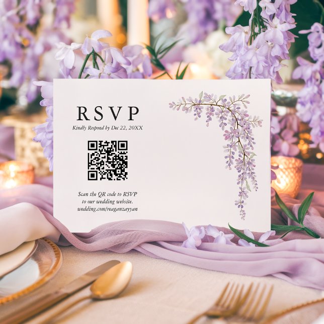 Gorgeous Watercolor Wisteria QR Code Wedding RSVP Card (Creator Uploaded)