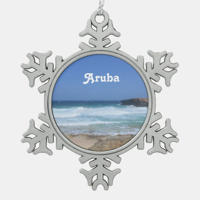 Gorgeous Waves Crashing in Aruba Snowflake Pewter Christmas Ornament (Front)