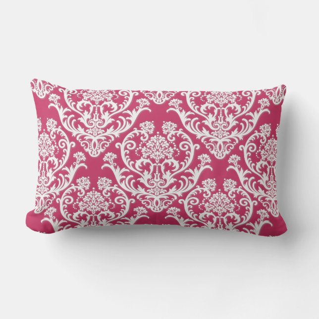 Gorgeous White Damask Pattern Lumbar Pillow (Front)