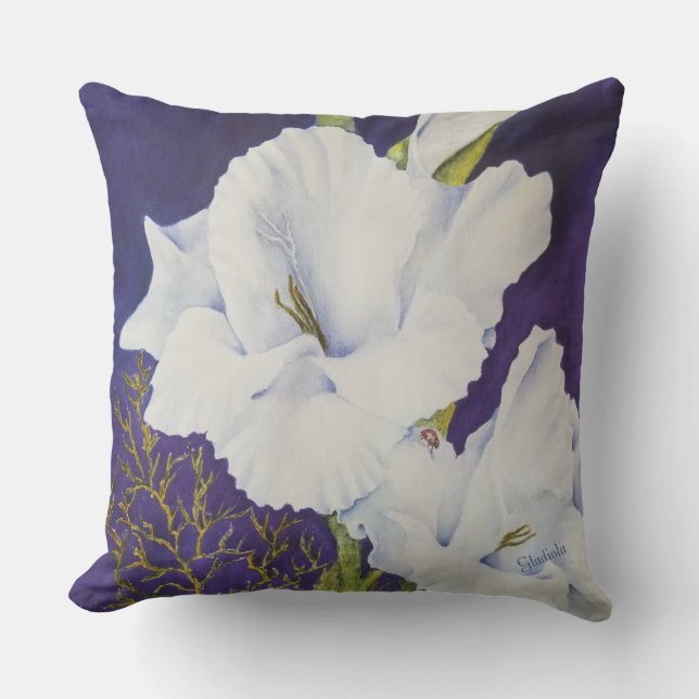 GORGEOUS WHITE GLADIOLA FLOWERS PATIO OUTDOOR PILLOW (Front)