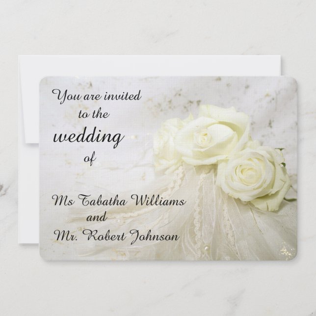 Gorgeous White Roses Wedding Invitation (Front)