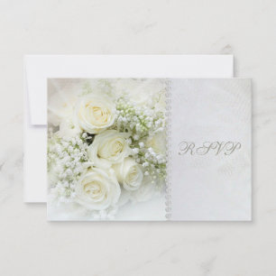 Gorgeous white roses Wedding RSVP Invitation