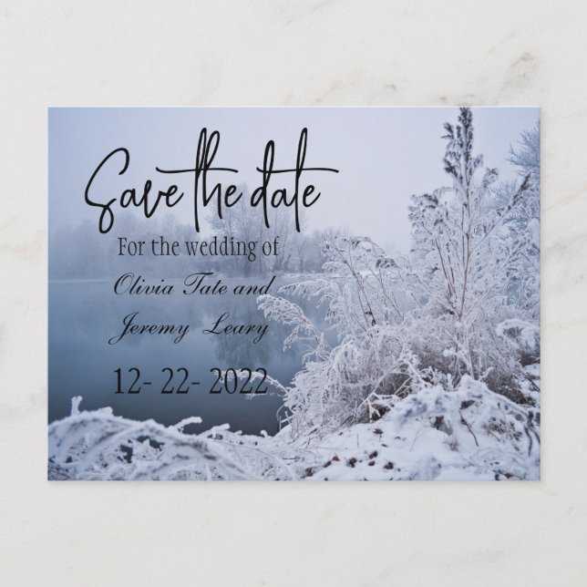 Gorgeous Winter Lake  Scene Save the Date Postcard (Front)