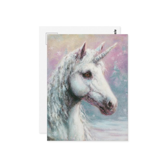 Gorgeous Winter Unicorn Postcard (Front/Back In Situ)