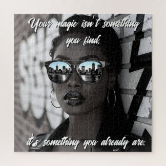 Gorgeous Woman in City with Sunglasses and Quote Jigsaw Puzzle