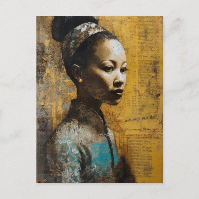 Gorgeous Woman Mixed Media Painting Postcard (Front)