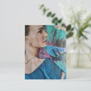 Gorgeous Woman with a Blue Bird Surreal Collage Postcard