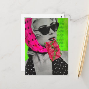 Gorgeous Woman With Strawberry Purse Collage Postcard
