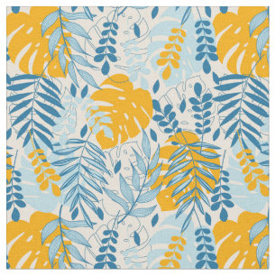 Gorgeous Yellow and Blue Tropical Plants Fabric