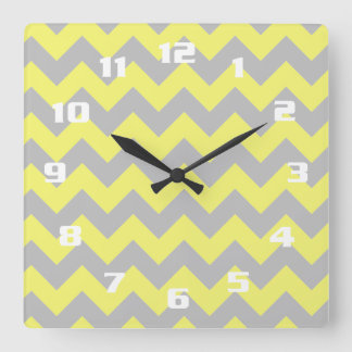 Gorgeous Yellow and Grey Chevron Pattern Square Wall Clock