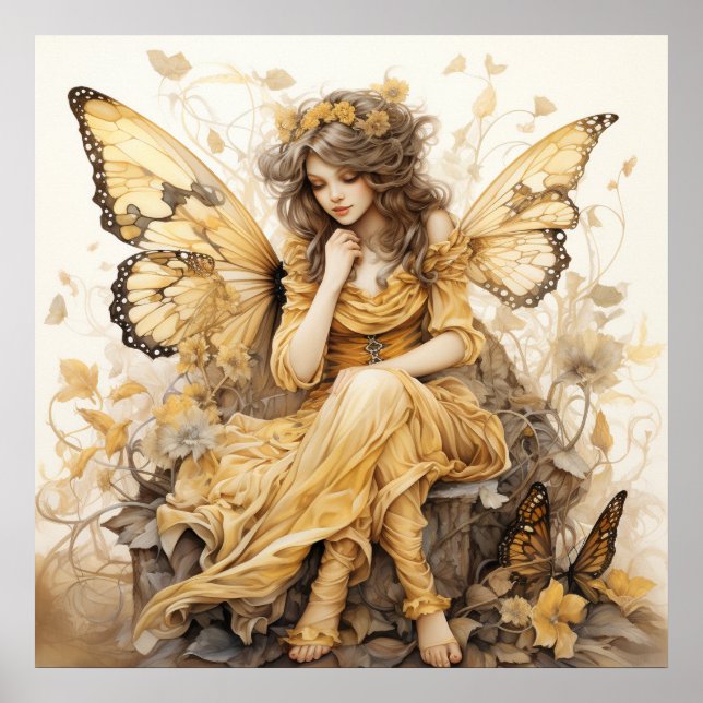 Gorgeous Yellow Fantasy Fairy  Poster (Front)