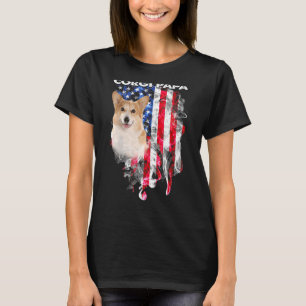 Gorgi Dog Papa Usa Flag Happy Father's Day 4th Of  T-Shirt