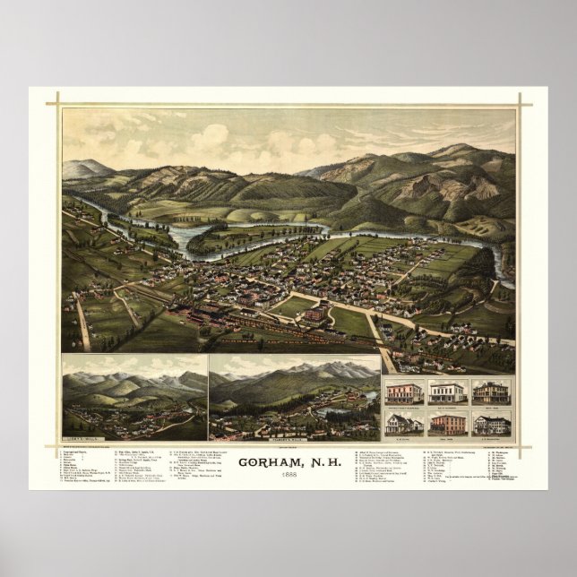 Gorham, NH Panoramic Map - 1888 Poster (Front)