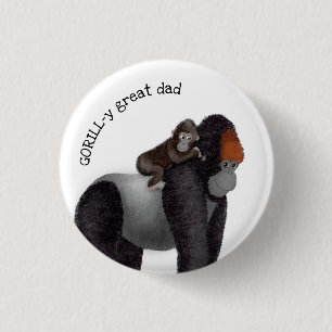 Gorilla and baby 'great dad' badge 1 inch round button
