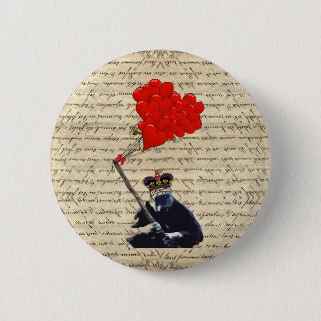 Gorilla and heart balloons 2 inch round button (Front)