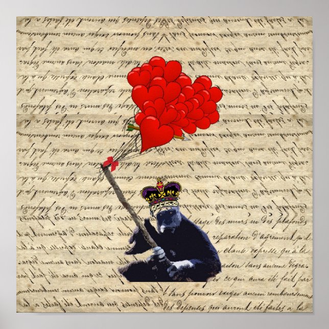 Gorilla and heart balloons poster (Front)