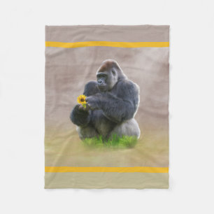 Gorilla and Yellow Daisy Fleece Blanket