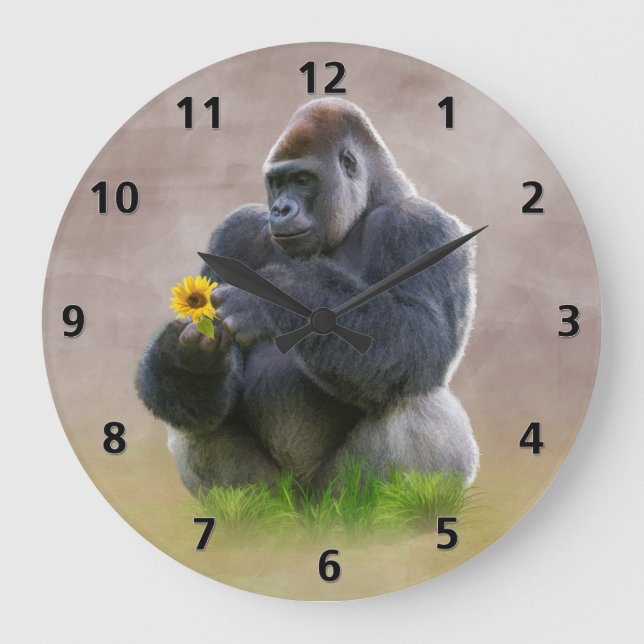Gorilla and Yellow Daisy Large Clock (Front)