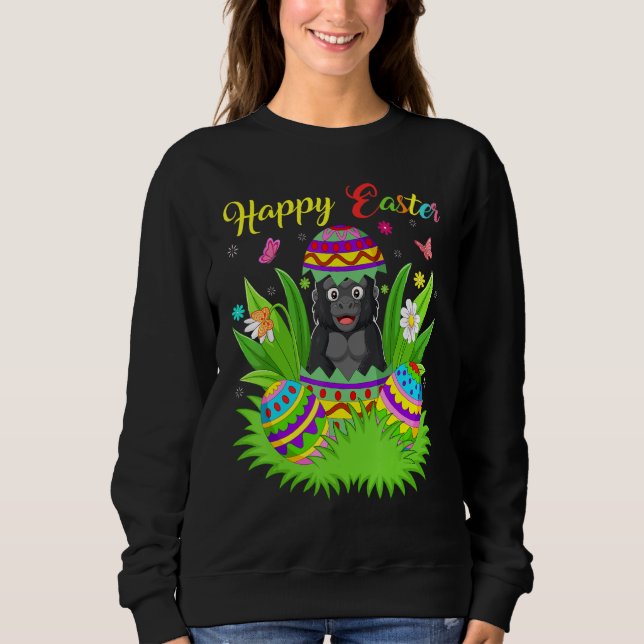 Gorilla Animal  Floral Easter Egg Funny Gorilla Ea Sweatshirt (Front)