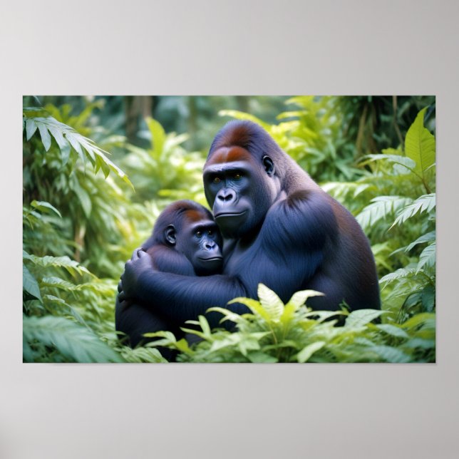 Gorilla Animal Nature Wildlife Affection Caring Poster (Front)