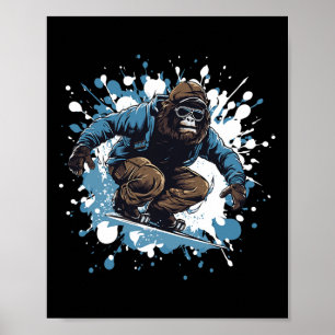 Gorilla Animal Snowboarding Sports Snowboard  Poster