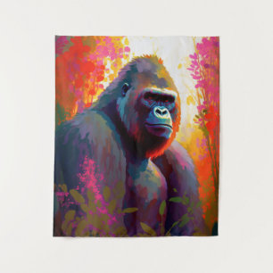 Gorilla Ape Animal Portrait Painting Wildlife Free Tapestry