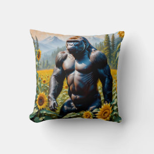 Gorilla Ape In A Field Of Sunflower Throw Pillow