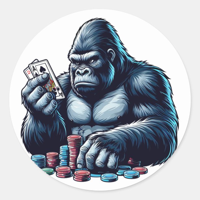 gorilla ape playing cards poker gambling casino  classic round sticker (Front)