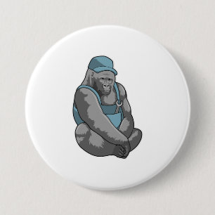 Gorilla as Craftsman with Wrench 3 Inch Round Button