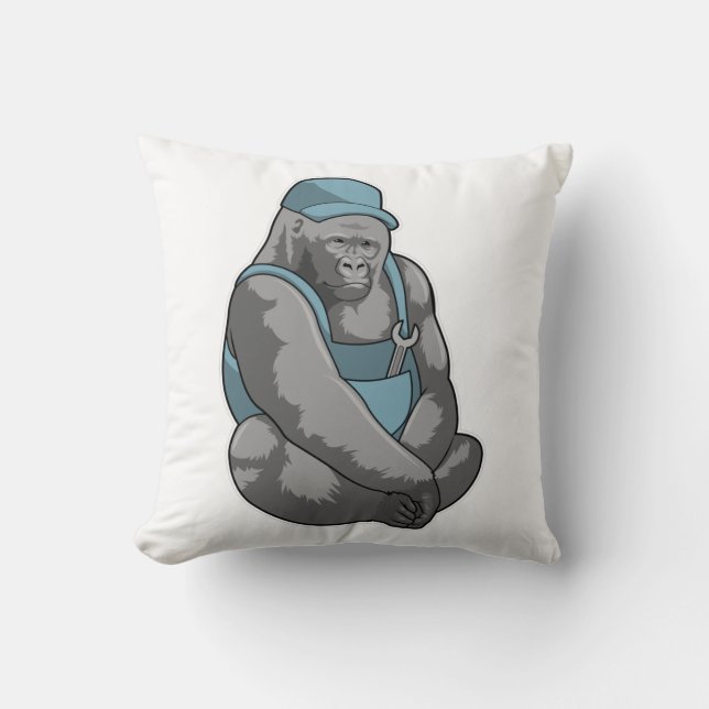 Gorilla as Craftsman with Wrench Throw Pillow (Front)