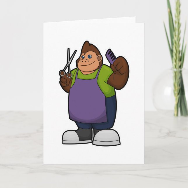Gorilla as Hairdresser with Scissors & Comb Card (Front)