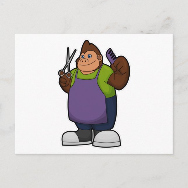 Gorilla as Hairdresser with Scissors & Comb Postcard (Front)