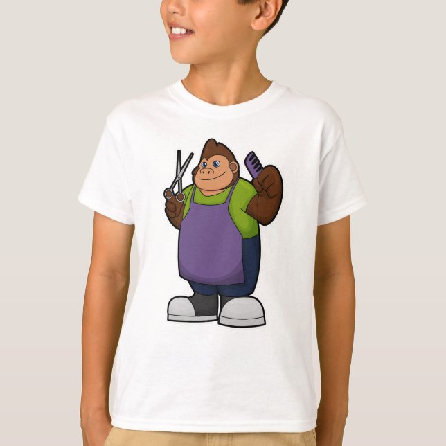 Gorilla as Hairdresser with Scissors & Comb T-Shirt (Front)