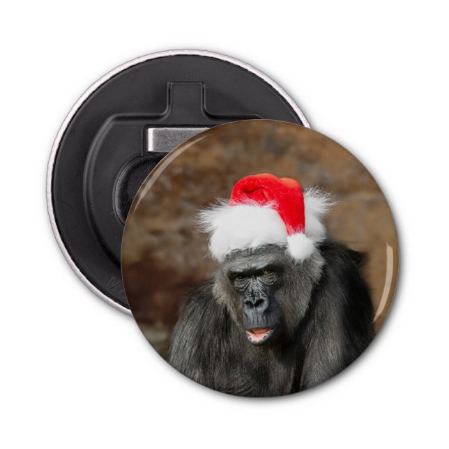Gorilla Biddy in a Festive Christmas Hat Bottle Opener (Front)