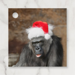 Gorilla Biddy in a Festive Christmas Hat Favour Tags