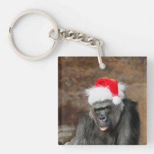 Gorilla Biddy in a Festive Christmas Hat Keychain