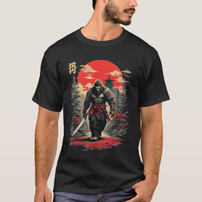 Gorilla Bigfoot Fierce Samurai Warrior  T-Shirt (Front)