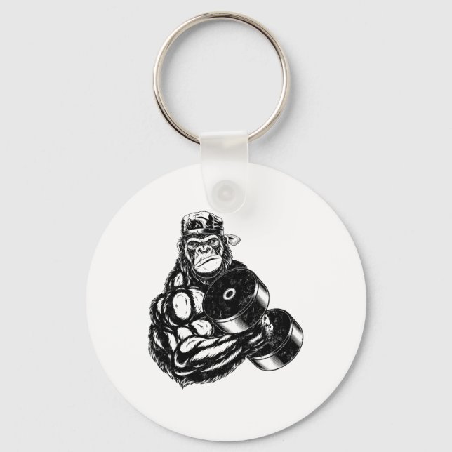Gorilla Bodybuilder Gym Weightlifting Tee Workout  Keychain (Front)