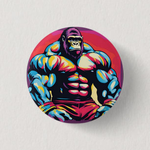 Gorilla Bodybuilder Lifter Pop Art Cartoon 1 Inch Round Button
